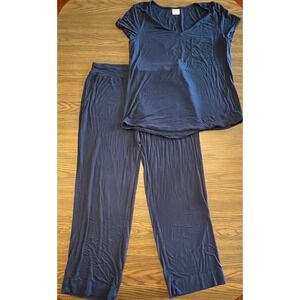 Soma Intimates Pajama Set Women's Medium Blue V Neck Top Wide Leg Sleepwear